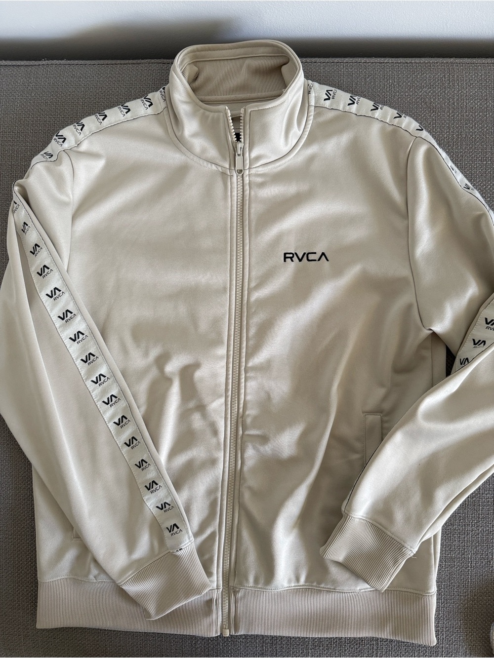 RVCA Cream/Off-White Zip-Front Track Jacket with Subtle Logo